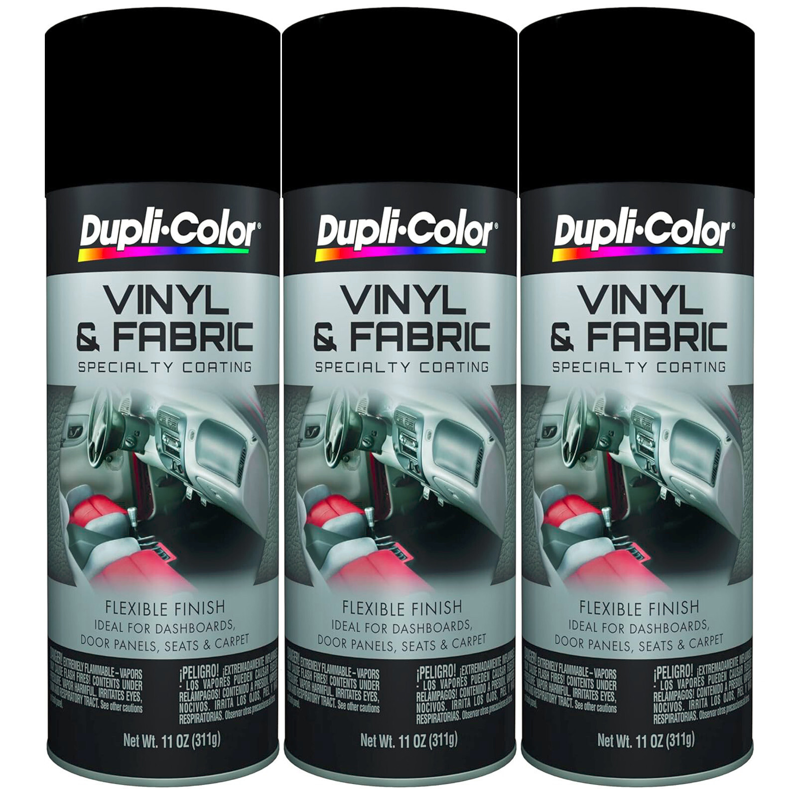 Duplicolor HVP104 Vinyl & Fabric Spray High Performance Gloss Black 11Oz 3 Pack