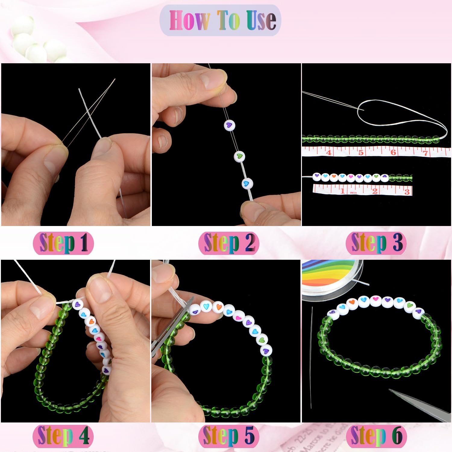 LPBeads 12 Rolls 0.8mm Elastic Stretchy String String, Colorful