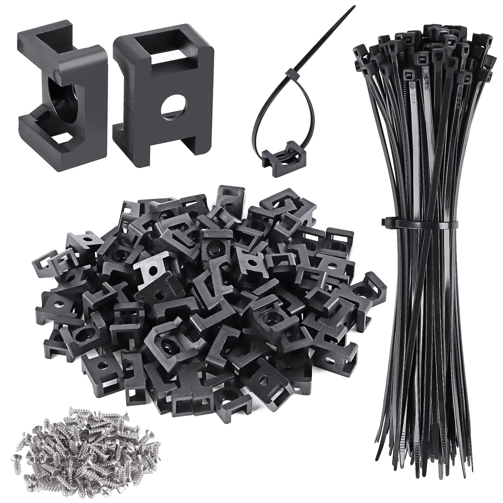 100 Pcs Cable Zip Tie Saddle Type Mounts Base with 100 Pcs 8" Cable Ties and ...