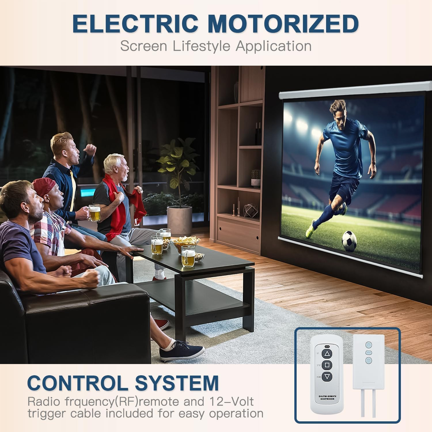 Projector Screen Motorized 100" 16:9, 4K 3D HD Electric Projector Screen Wall Mo