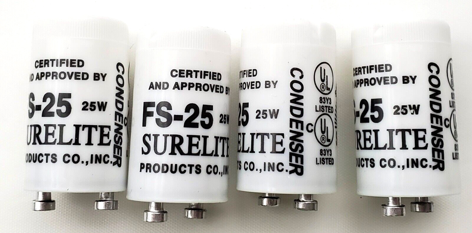 Lot of 4 Surelite FS-25 Fluorescent Lamp Starters 25 Watt Condenser