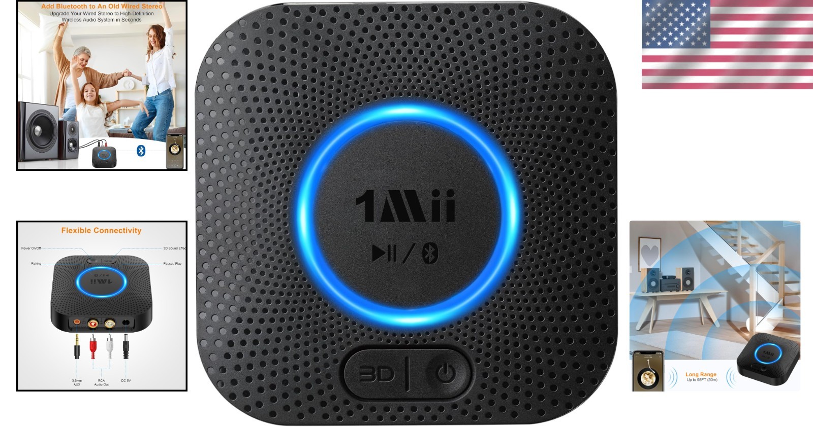 Hi-Fi Wireless Audio Adapter - 3D Surround Bluetooth Receiver, Alexa Compatible