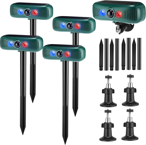 Qualirey 4 Pcs Solar Outdoor Alarm Motion Sensor 129dB Security Siren Green