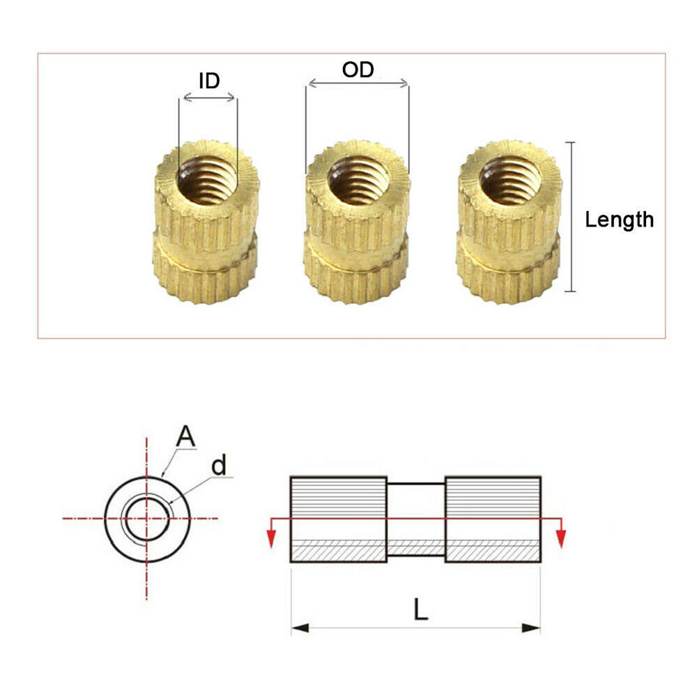 M2 M2.5 M3 M6 M8 Brass Thread Inserts Nuts Knurl Nut Copper Insert With Plastic