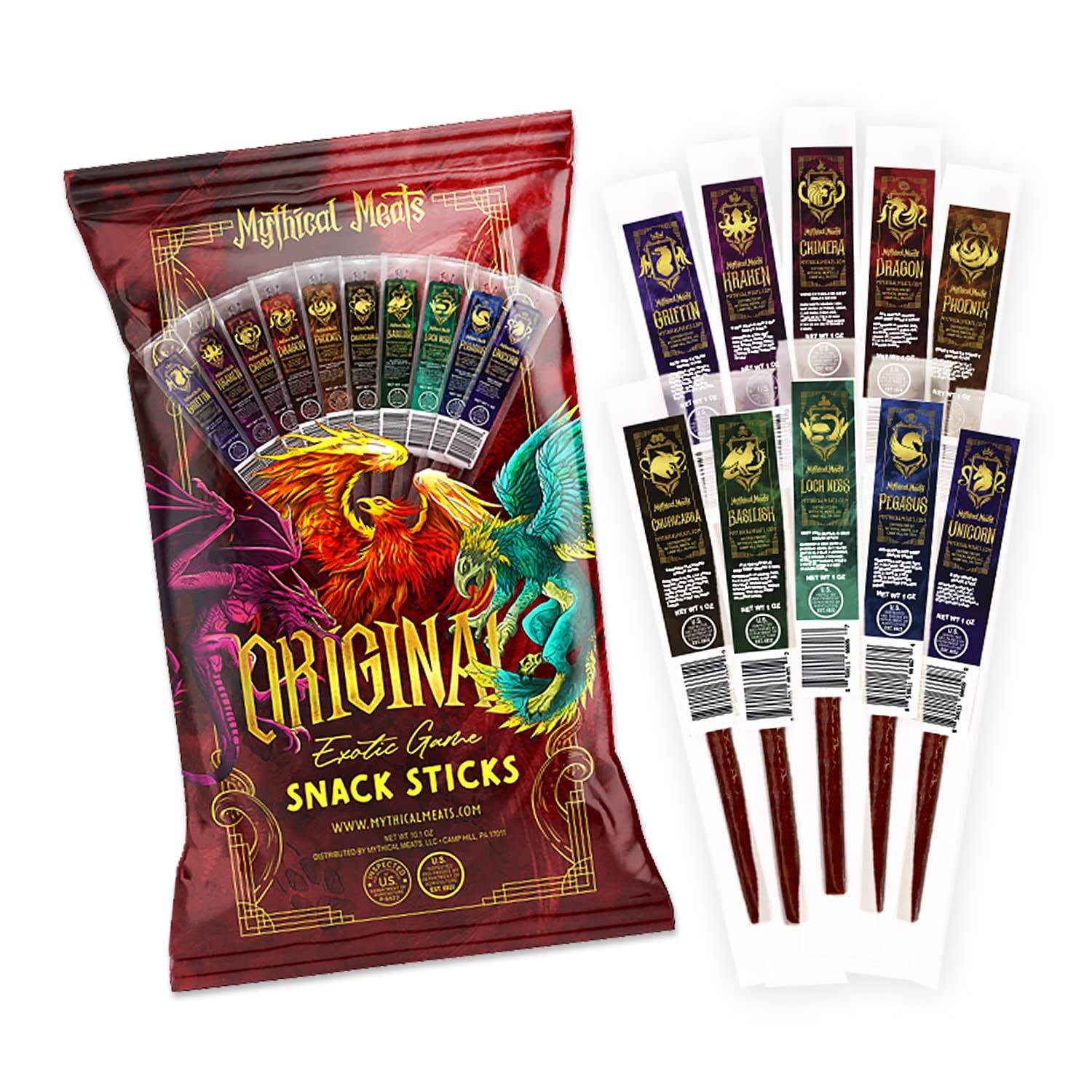 Original Exotic Flavor Sampler Pack – 10 Exotic Game and Beef Snack Sticks – ...