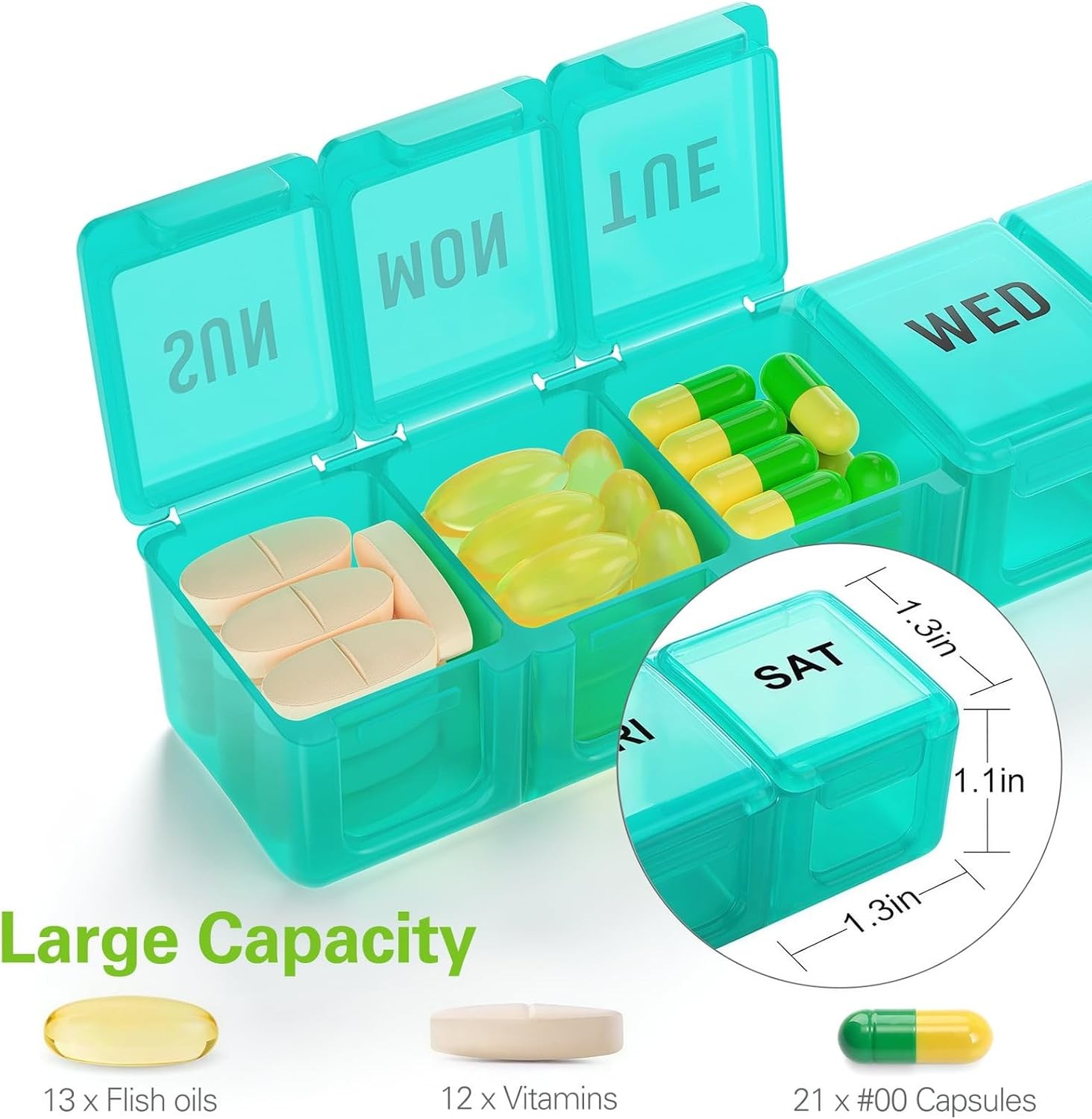 Weekly Pill Organizer Large 2 Packs, Extra Large Travel Pill Organizers