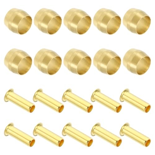 Brass Compression Sleeves Ferrules for OD Hose Tube Pack Brass 1/4 Inch 20