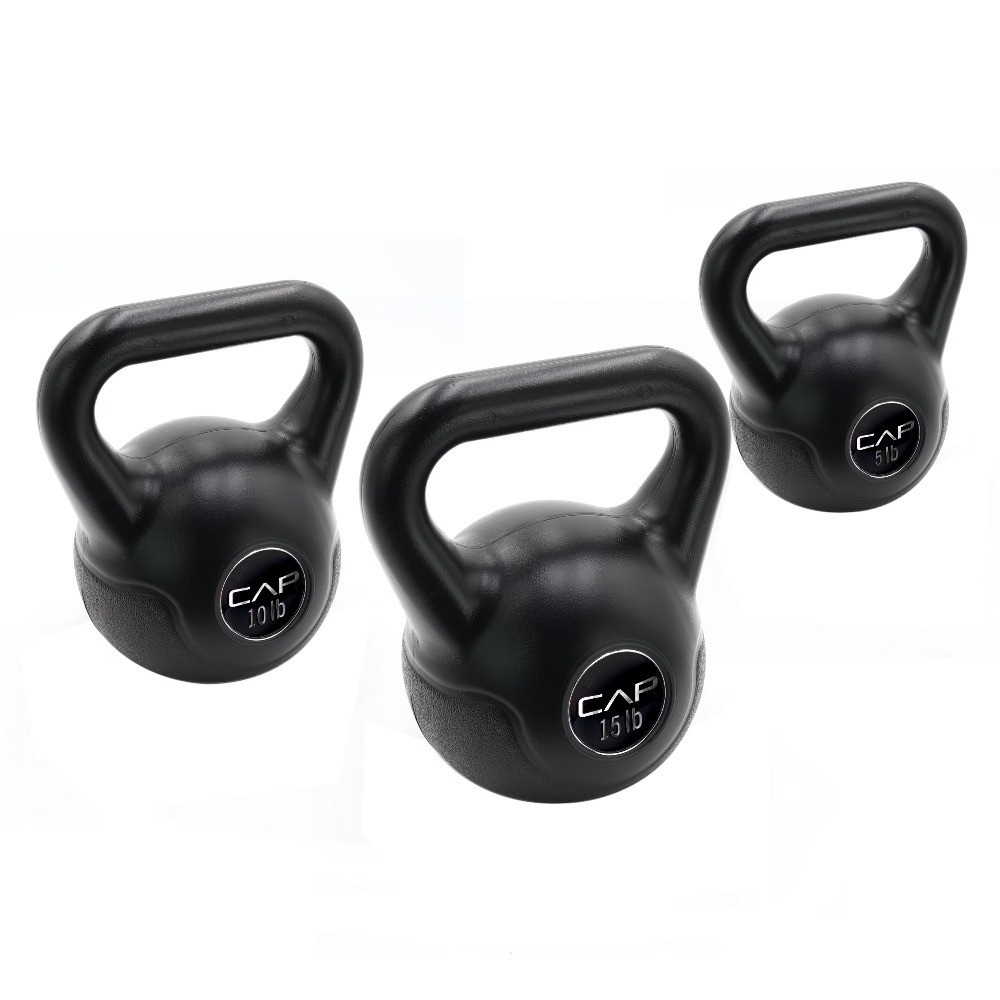 30lb Vinyl Kettlebell Set (5, 10, 15 lbs), Black