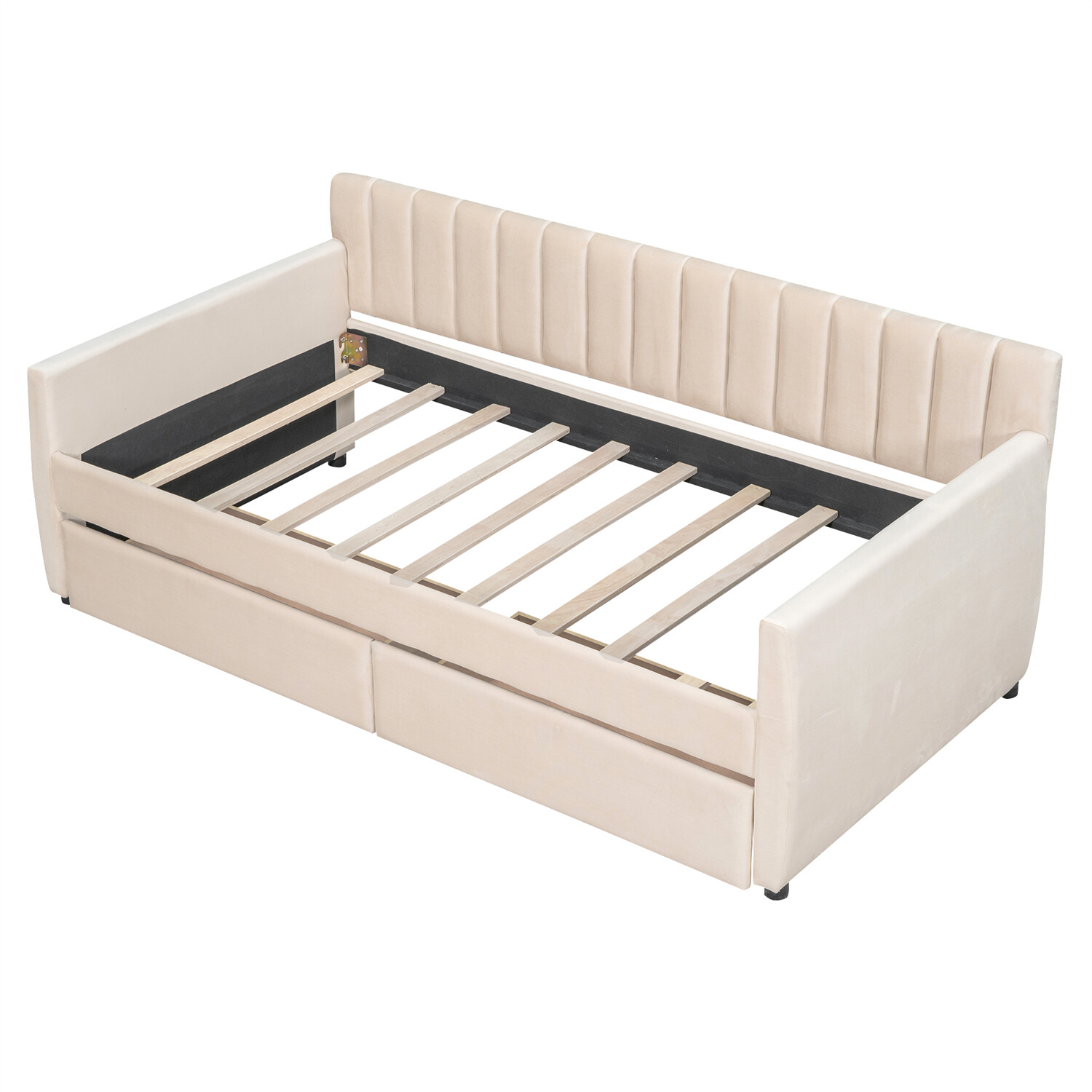Twin Size Daybed Upholstered Bed Frame Sofa Bed with 2 Drawer Beige/Gray