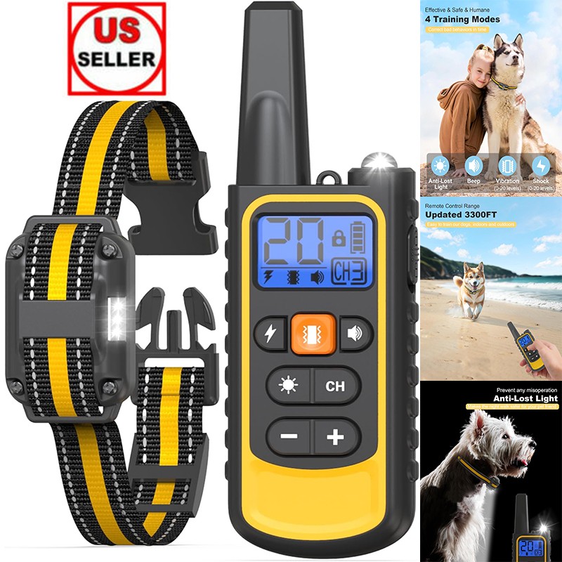 3300 FT Remote Dog Shock Training Collar Rechargeable Waterproof LCD Pet Trainer