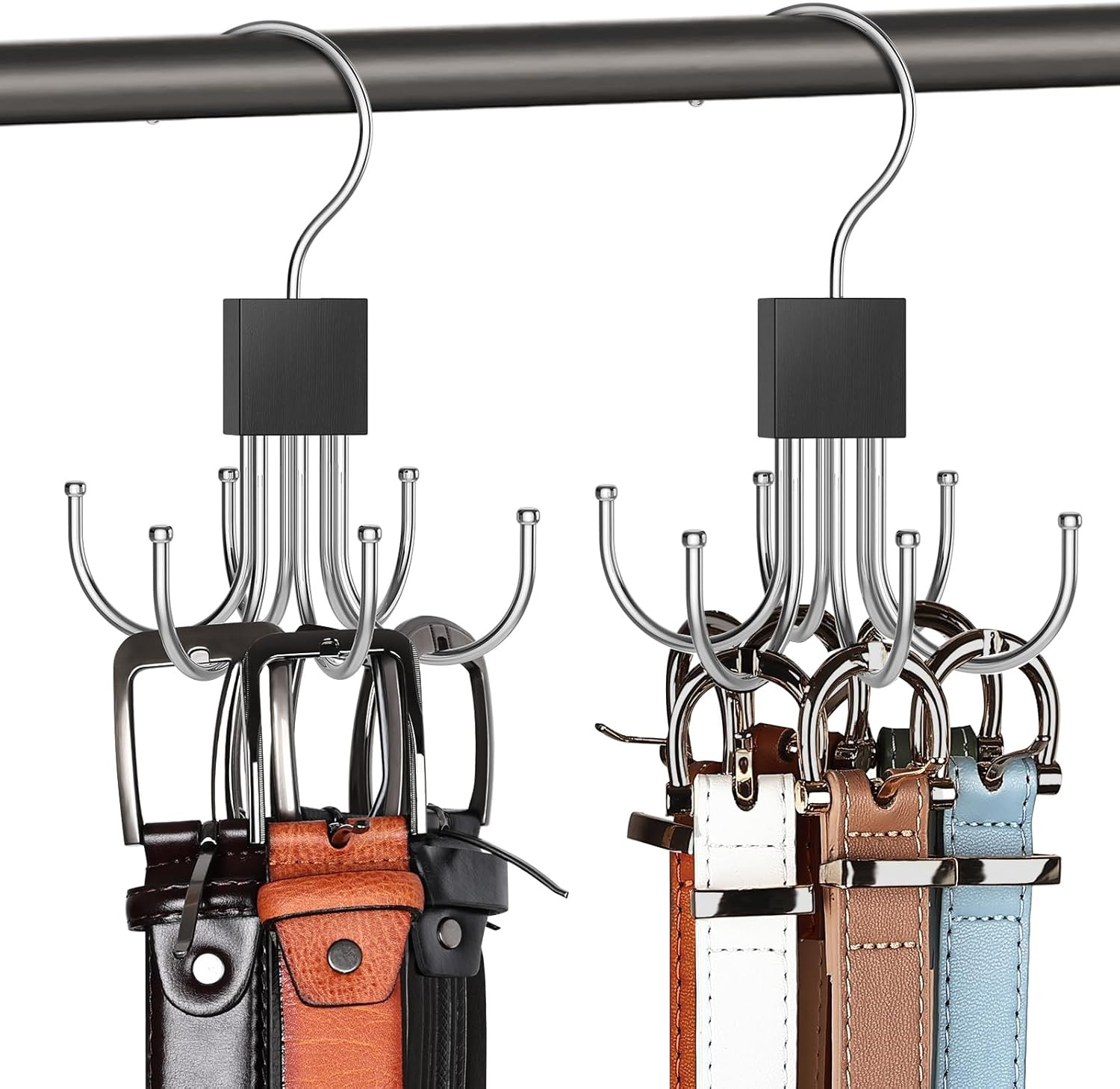 Belt Hanger, 2PCS Belt Organizer for Closet 360° Rotatable Max 48 Belt Storage R