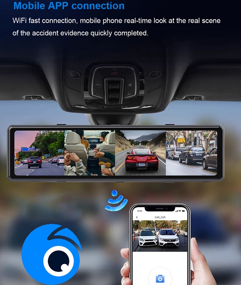 12 Inch 4 Cameras 4K WIFI Dash Cam 360 Degree Panoramic Monitoring ADAS Recorder
