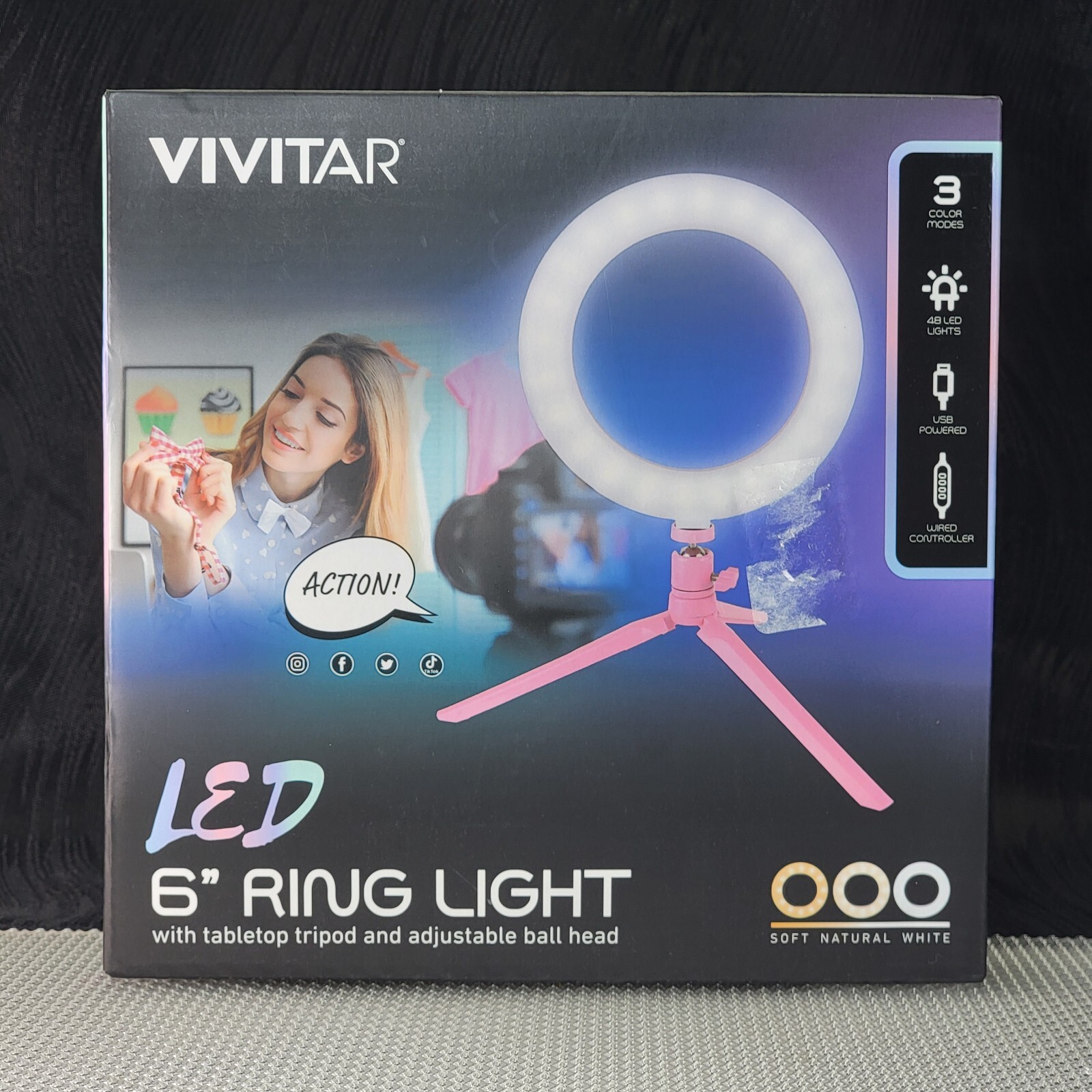 NIB Vivitar 6” Ring Light Tabletop Tripod Selfie Make-Up Photography YouTube