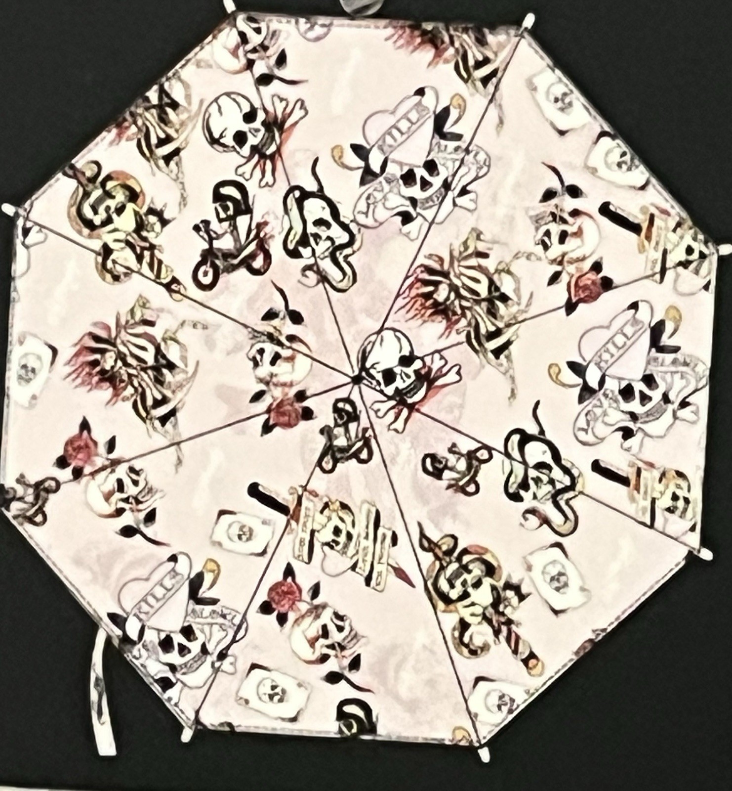 Ed Hardy Skull Tattoo Animal Print Hot Pink Auto Open Close Compact Umbrella NWT