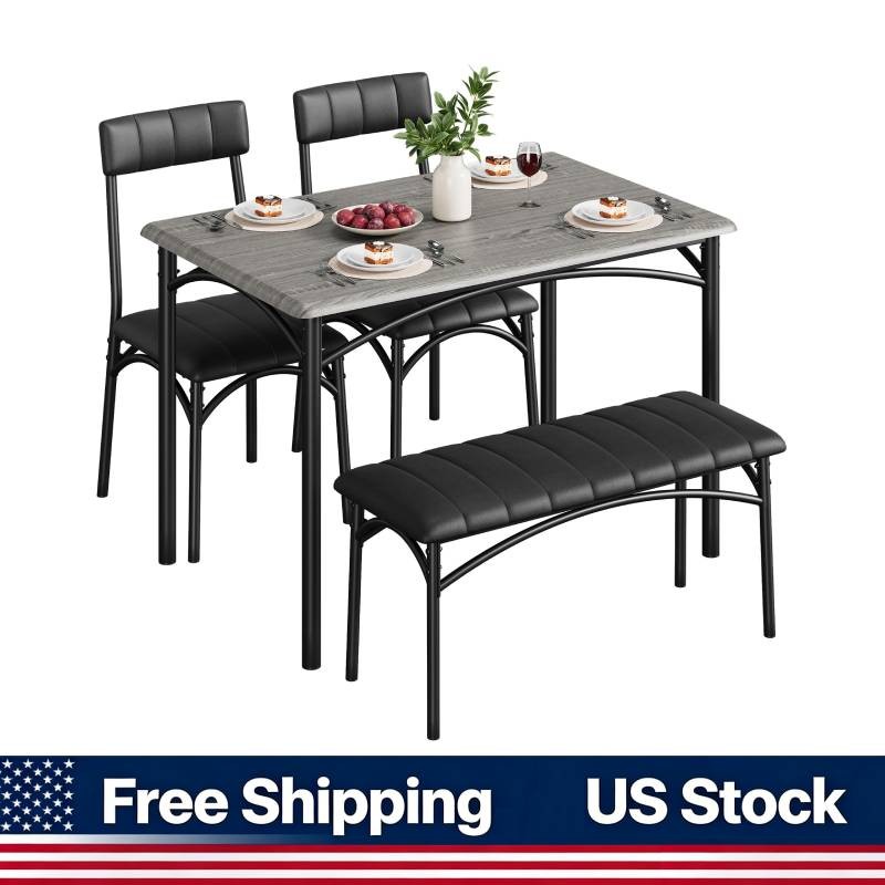 Upholstered Chairs & Bench Dining Set 4-Person Rectangular Kitchen Table Home