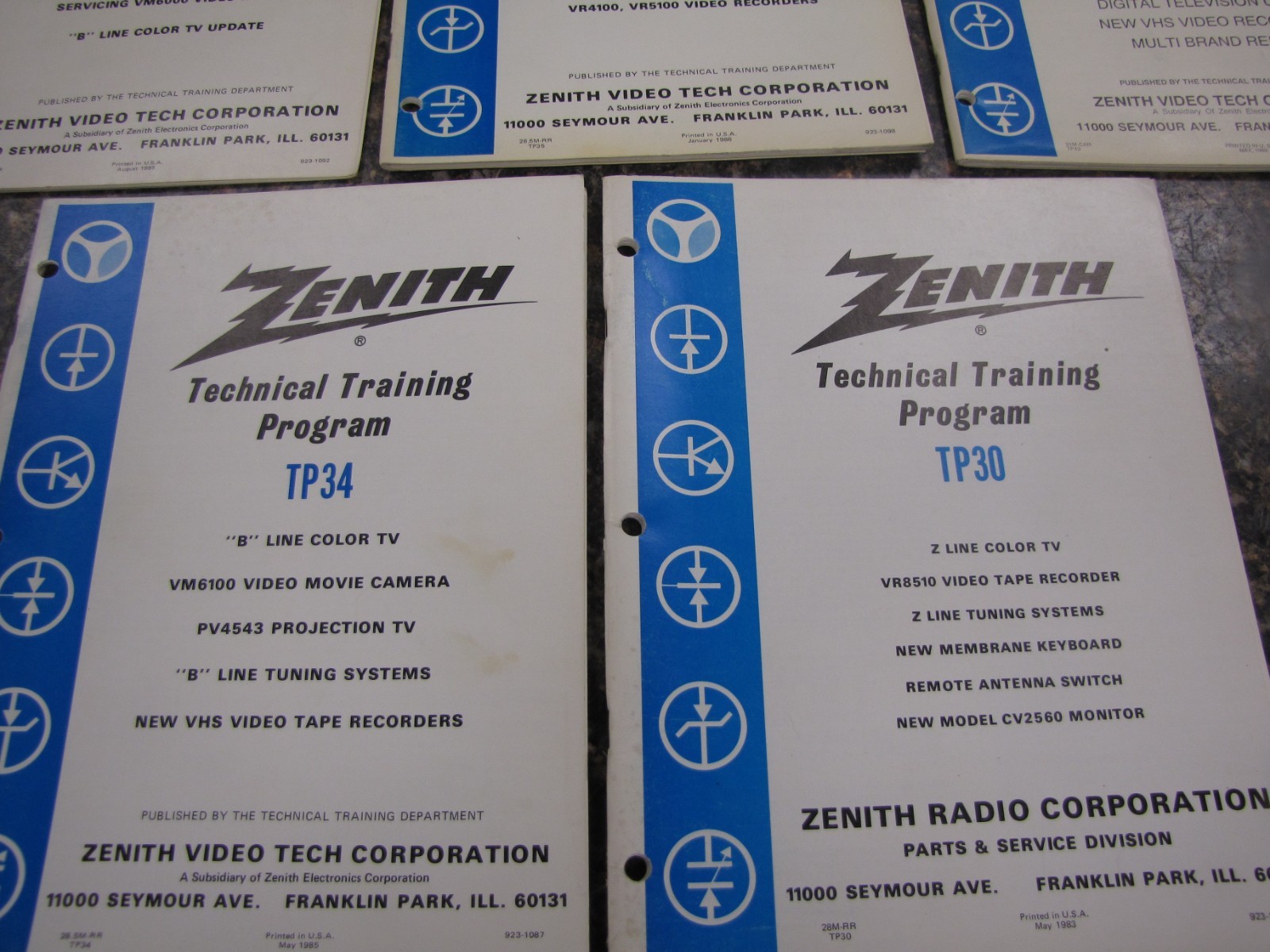 Lot of (5) Zenith Technical Training Program TP30/TP34/TP34S/TP-35/TP43