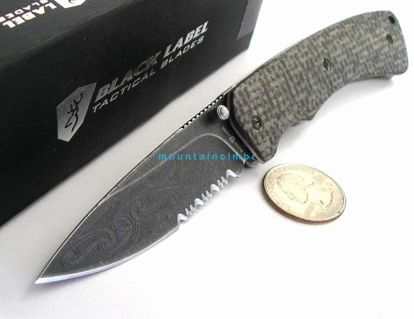 Browning Wihongi Hemp SMALL Blackwash Etching Maori Warrior Micarta Knife 200BL