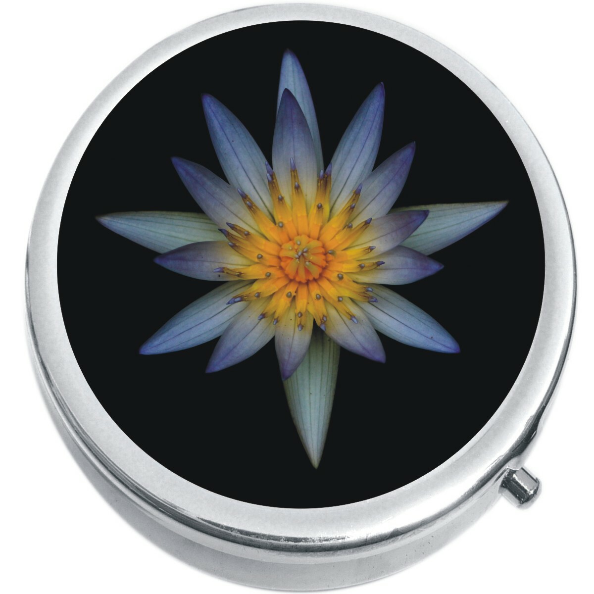 Blue Flower on Black  Medicine Vitamin Pill Box