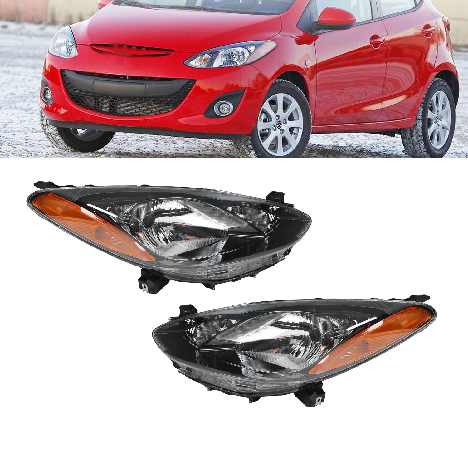 Pair Halogen Headlights Left&Right Side Headlamp For 2011-2014 Mazda 2 LH RH