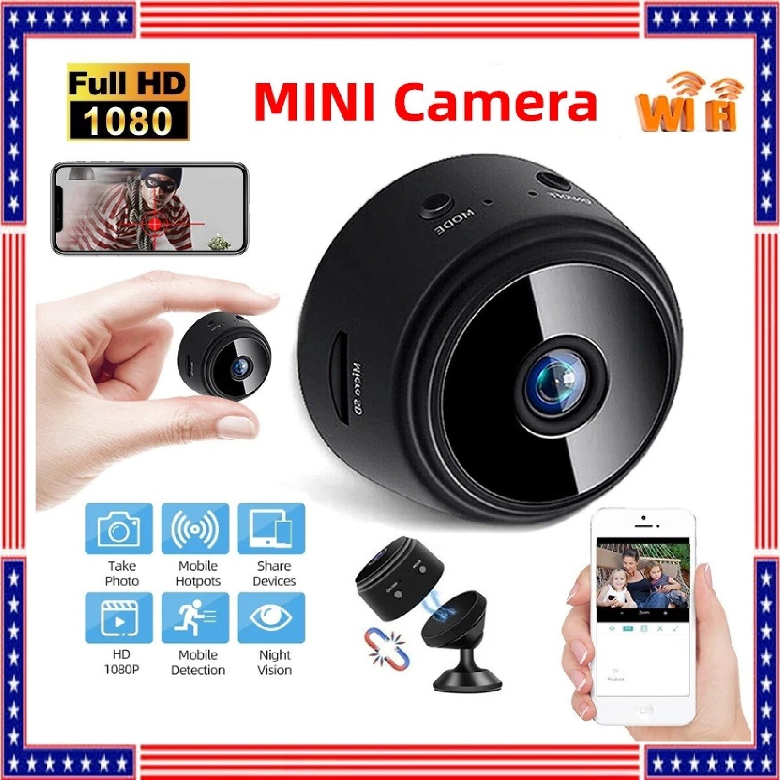Mini Wireless Record Camera WiFi IP Home Security DVR Night Vision HD USB 1080P