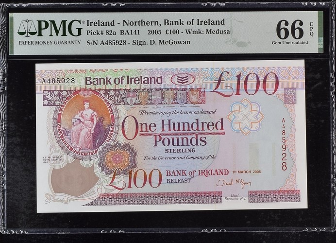 Northern Ireland 100 Pounds 2005 P82a UNC / PMG GEM66EPQ