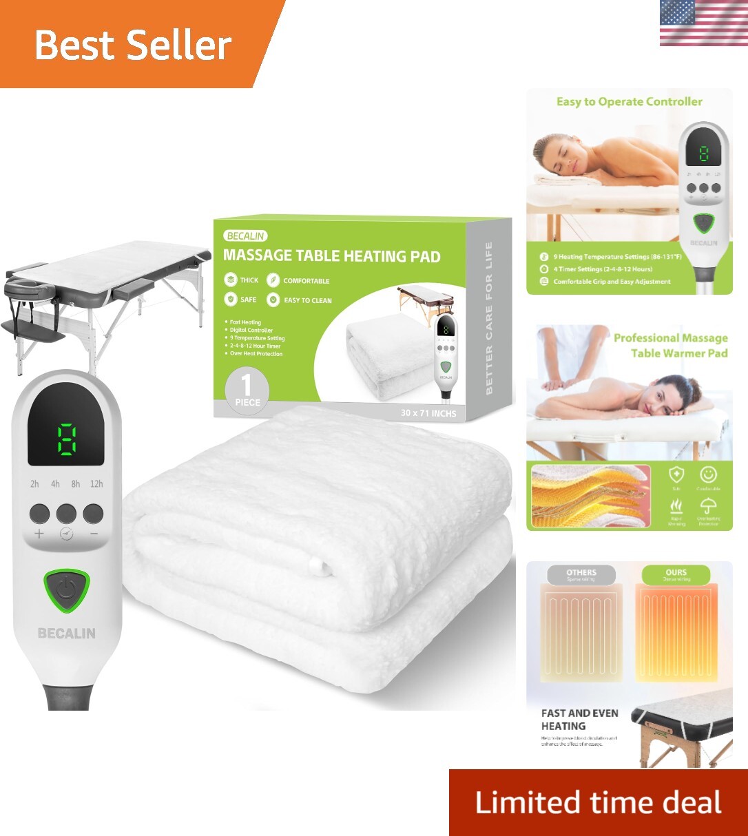 Thickened Fleece Heating Pad for Massage Tables - Digital Timer & Safety Feature