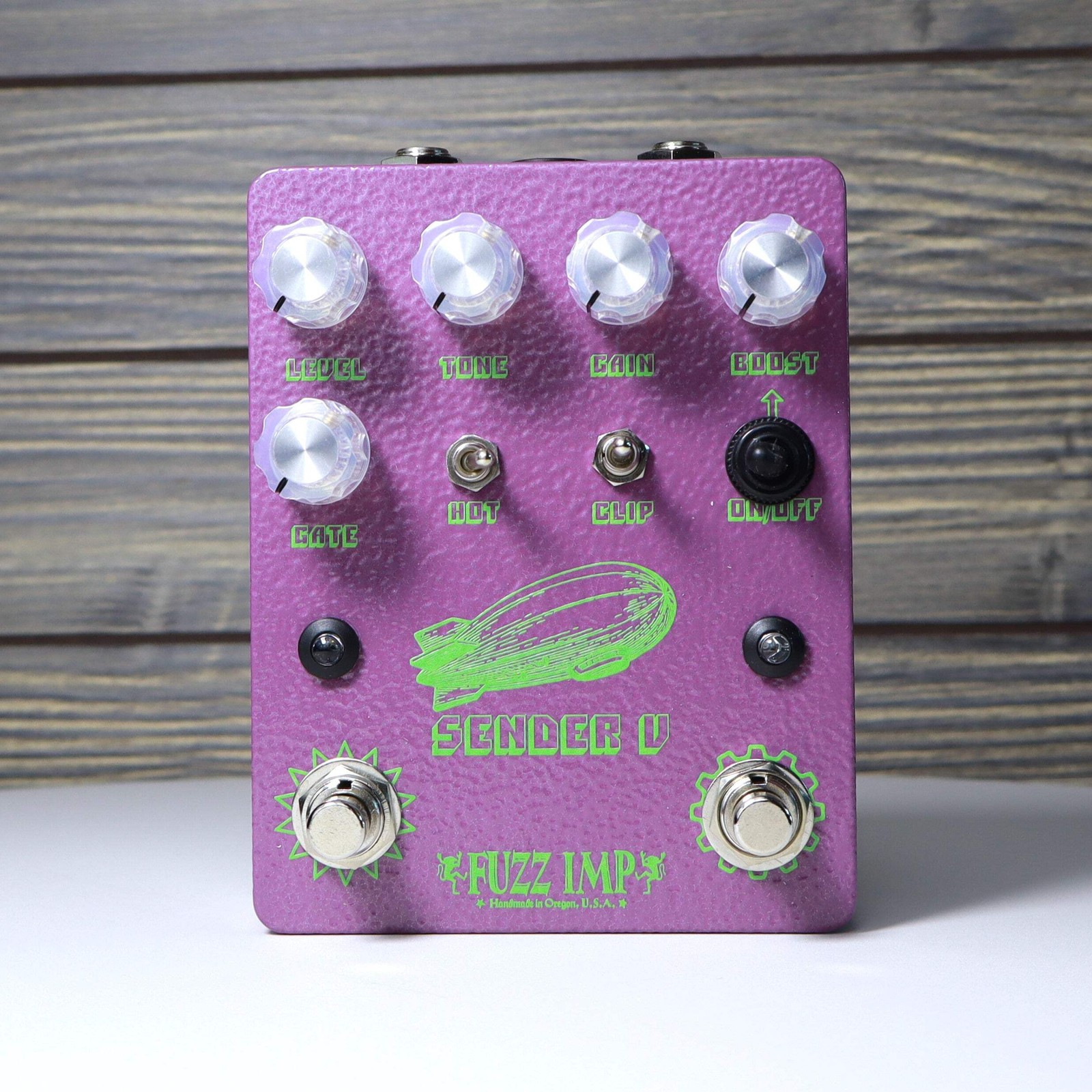 Fuzz Imp Sender V Pi Distortion with Heavy Metal Boost Guitar Pedal Hammered Pur