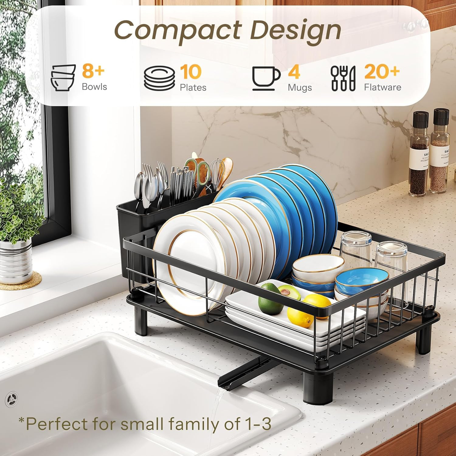 Dish Drying Rack - Space-Saving Dish Rack for Kitchen Counter, Stainless Steel D