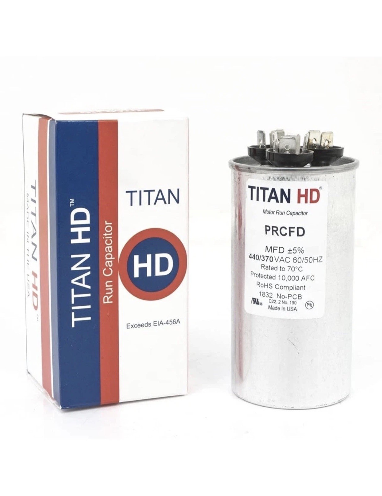 NEW PRCFD355A Titan HD Capacitor 35 + 5 MFD 370/440 VAC Made in USA CASE AVAIL.