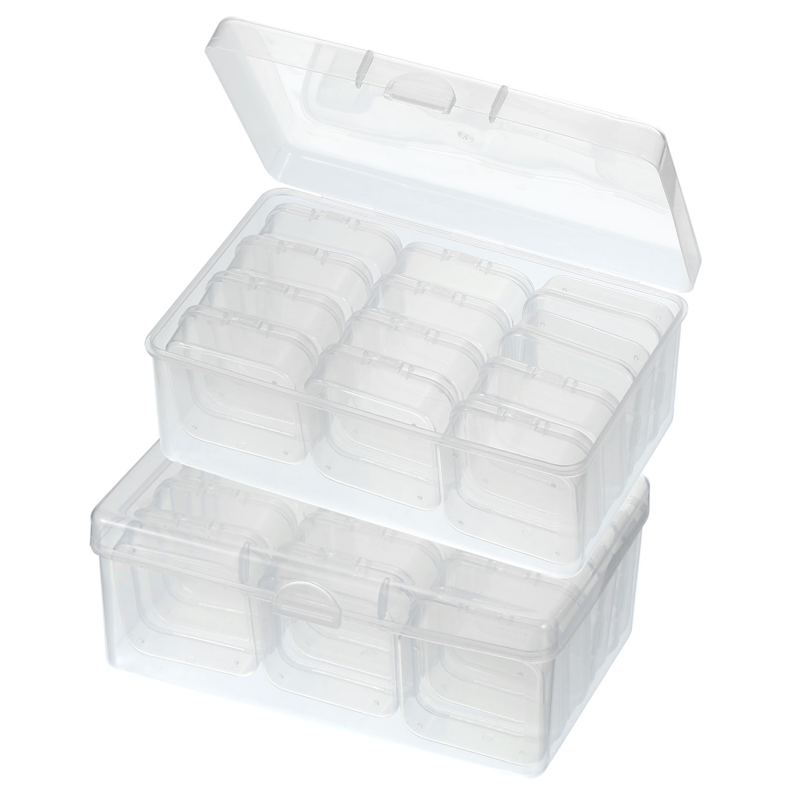 2Pcs 7x4.8 Inch Nail Charm Organizer 12 Grid Craft Storage Box Transparent