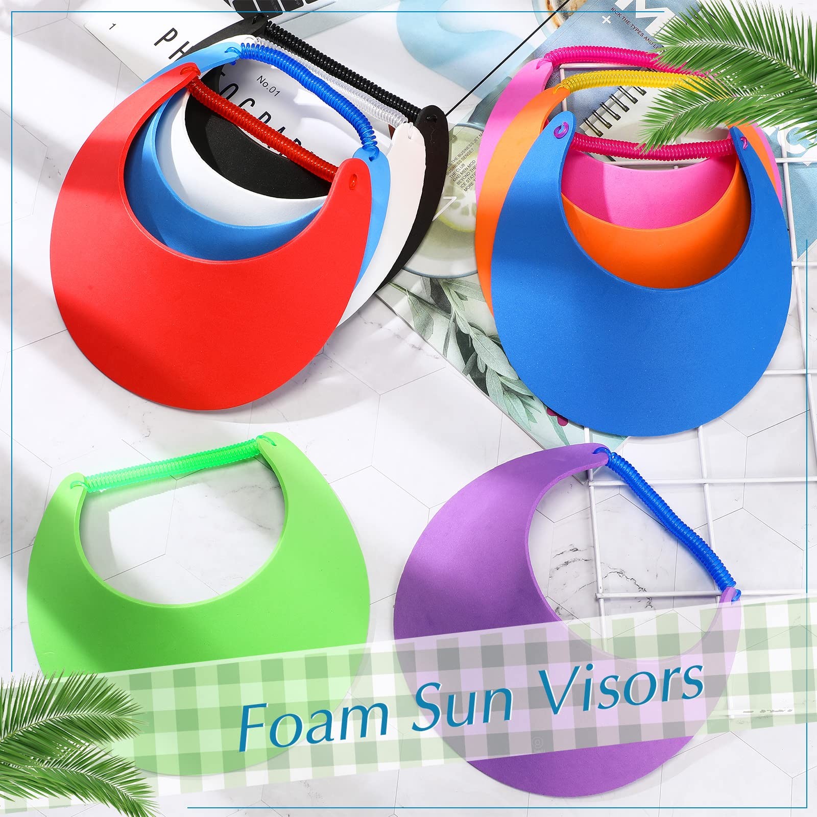 9 Pieces Foam Sun Visors for Women Solid Sun Visor Hat with String Adjustable...