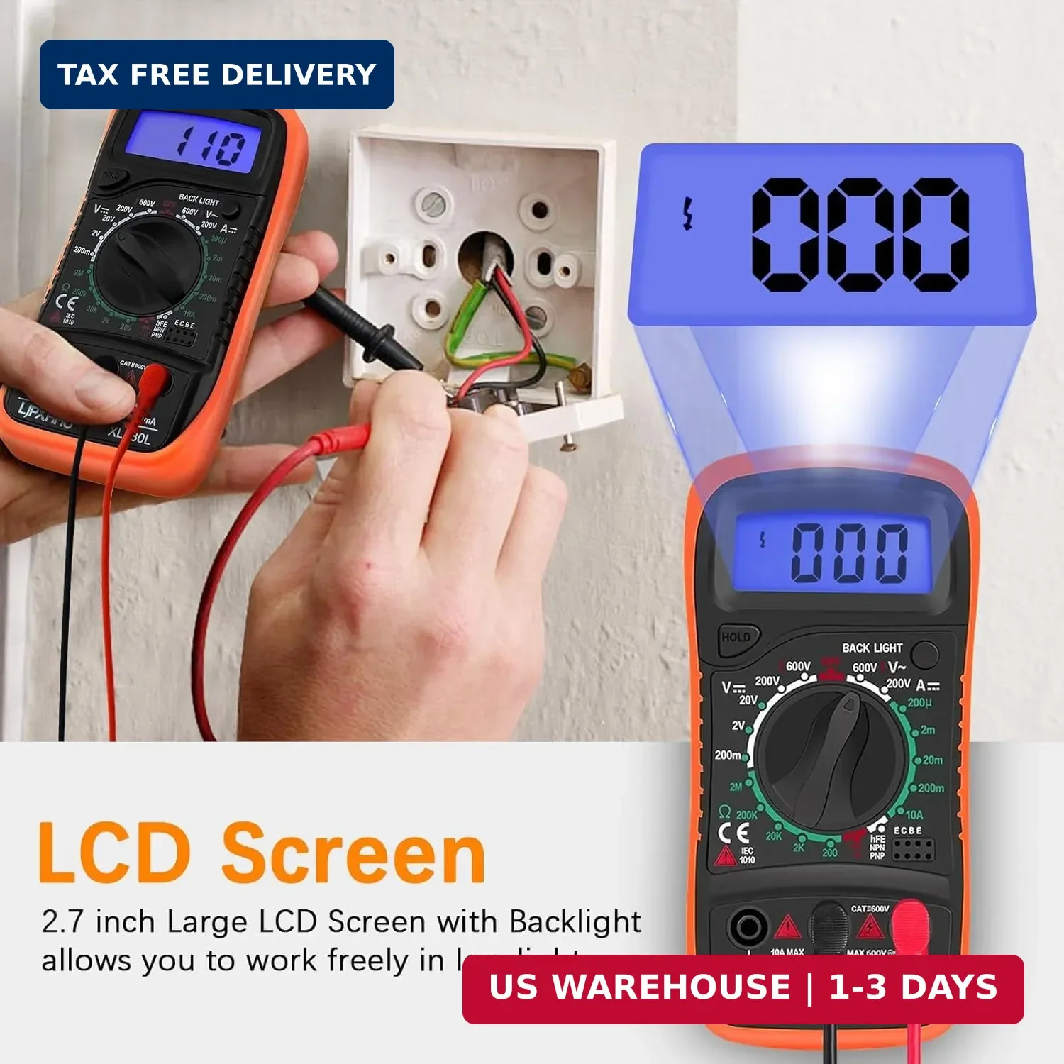 Digital Multimeter Voltmeter Battery Voltage Multi Tester Continuity Ohm Volt...