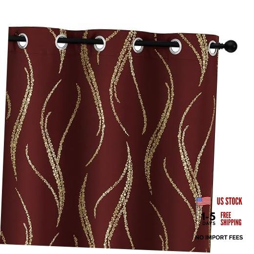 Blackout Curtains 84 inch Length 52"W x 84"L (Pack of 2) Burgundy/Gold Print
