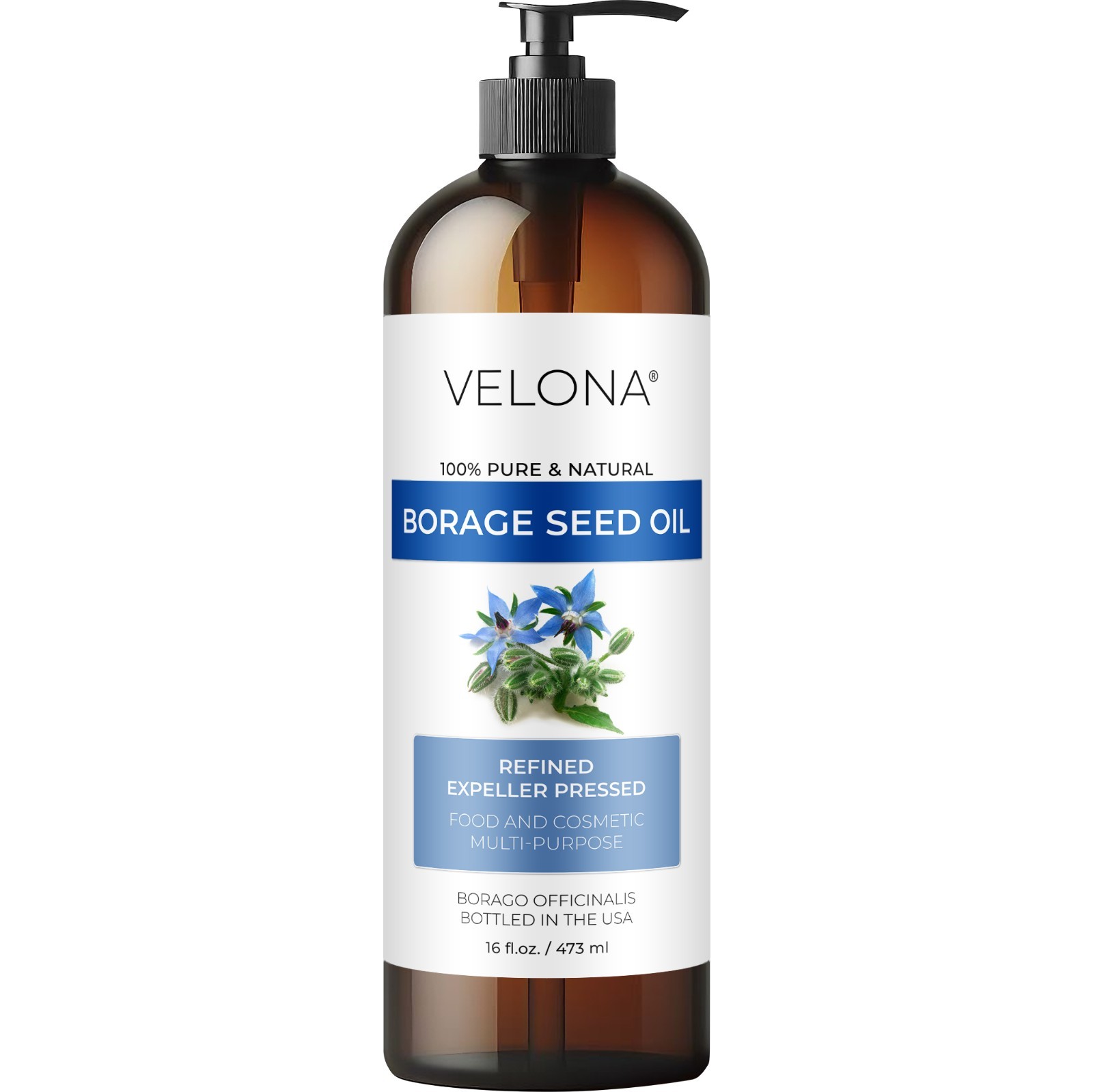 Borage Seed Oil by Velona - 2 Fl Oz - 1 Gal Refined, Expeller pressed, Skin care