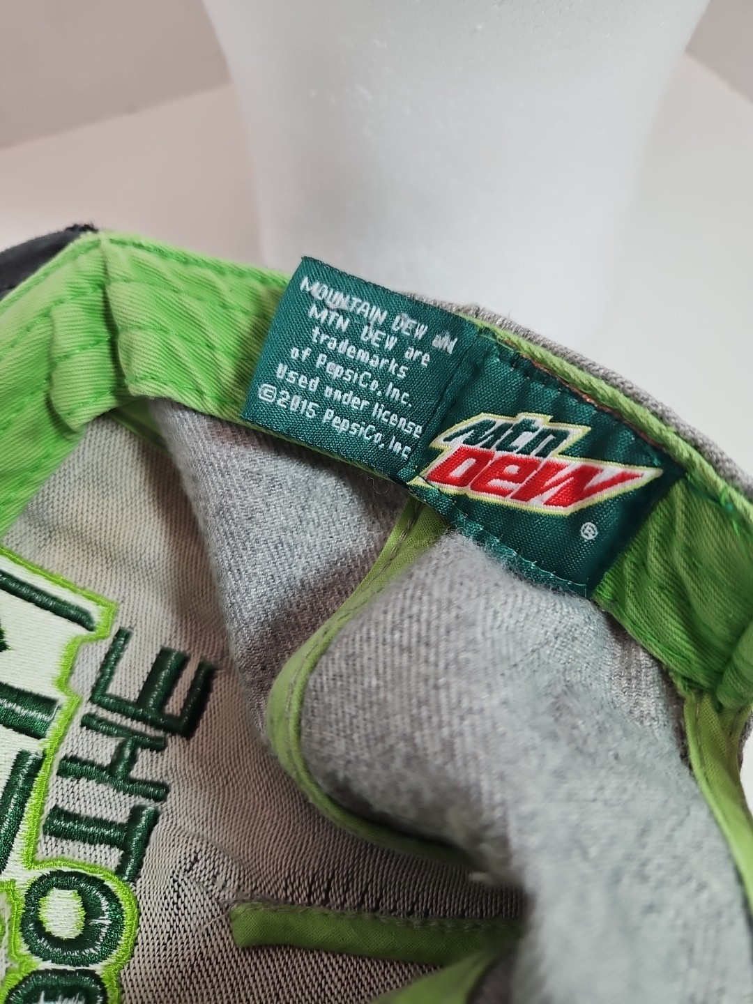 Mountain Dew Large Logo Snap Back Hat Cap Grey Flat Brim 2015 FLAWED