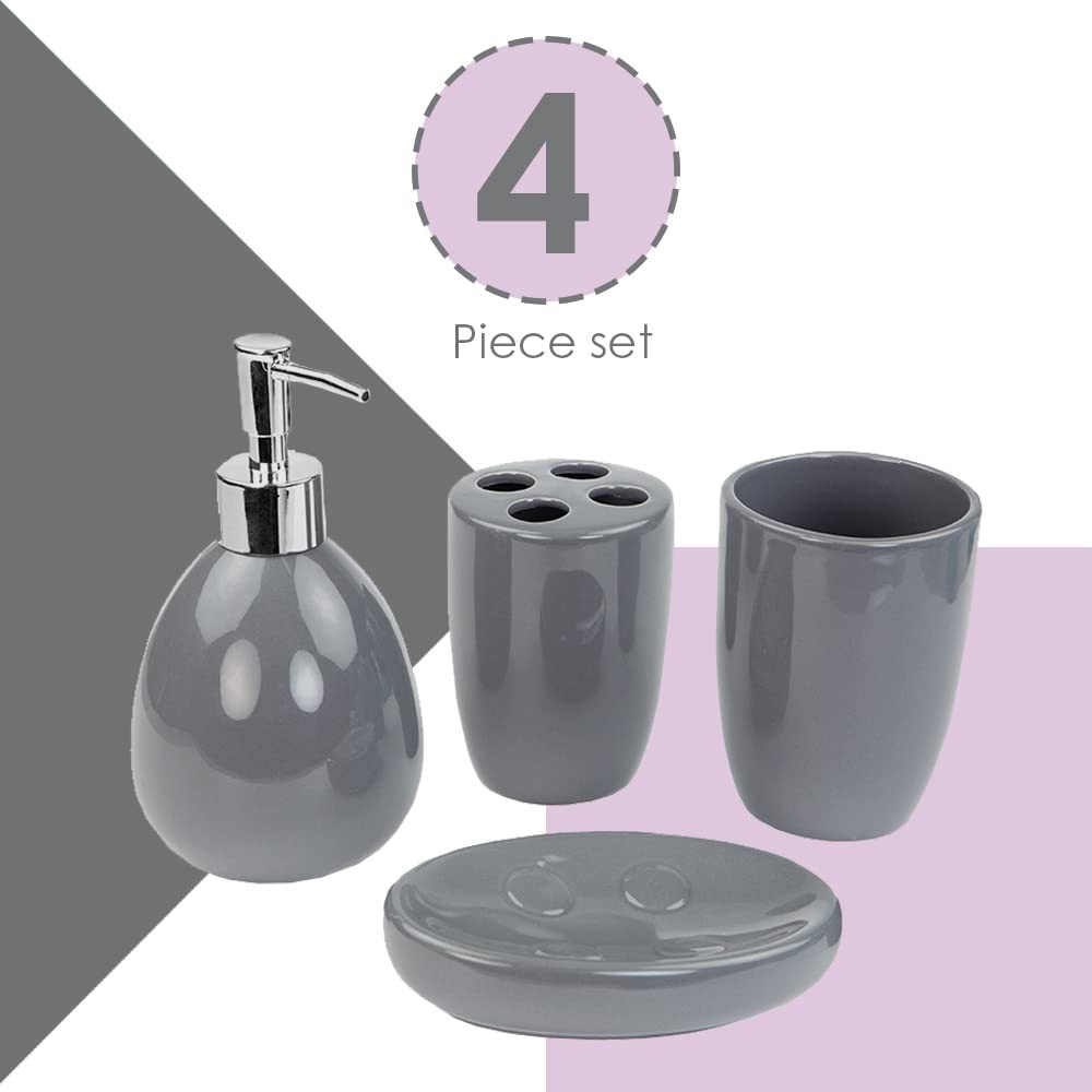 4Piece Ceramic Bathroom Set Grey, By Home Basics | Contemporary Design Bathro...