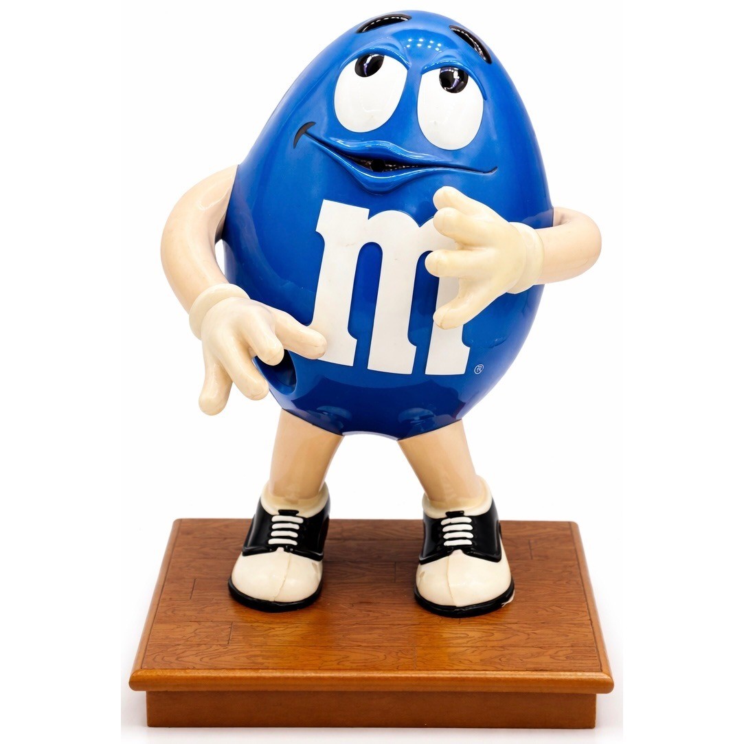 M&M Blue Candy Dispenser 10" Figure Vintage Collectible Tested Works Fast Ship