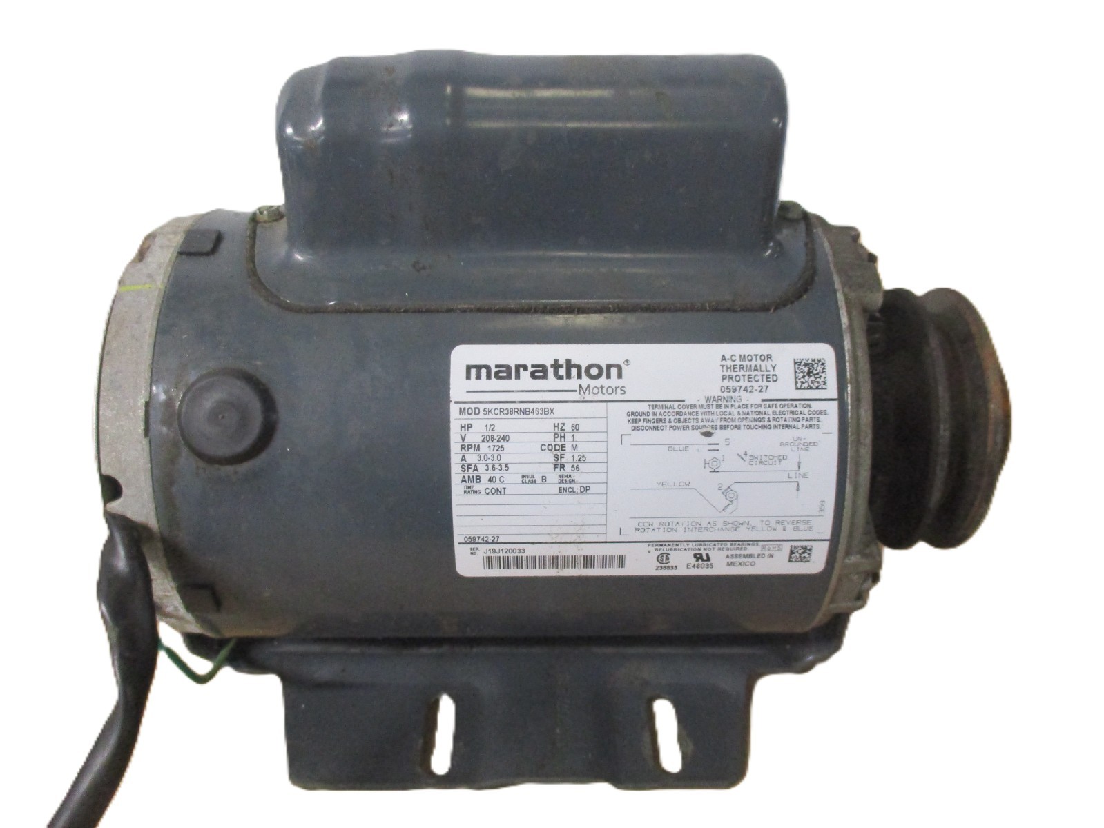 Taylor Freezer Marathon Motor  1/2" HP-RPM  1725 #5KCR38RNB463AX