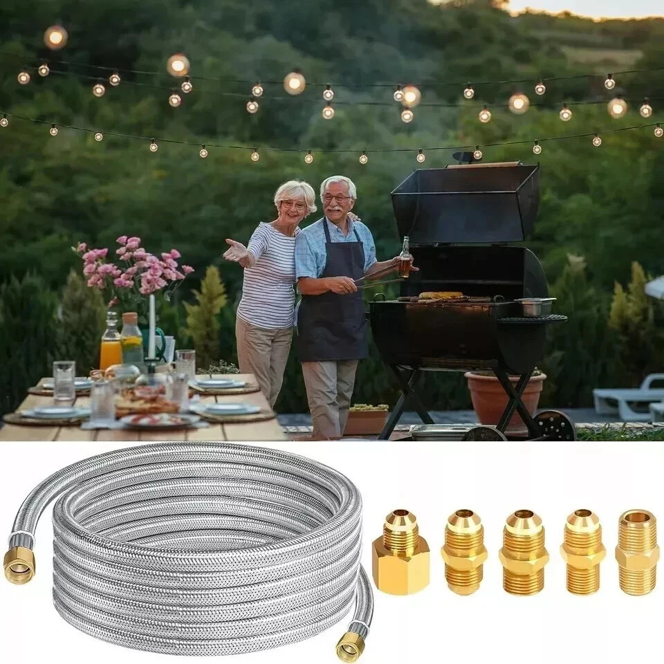 12FT Stainless High Pressure Braided Propane Hose Extension with Conversion Coup