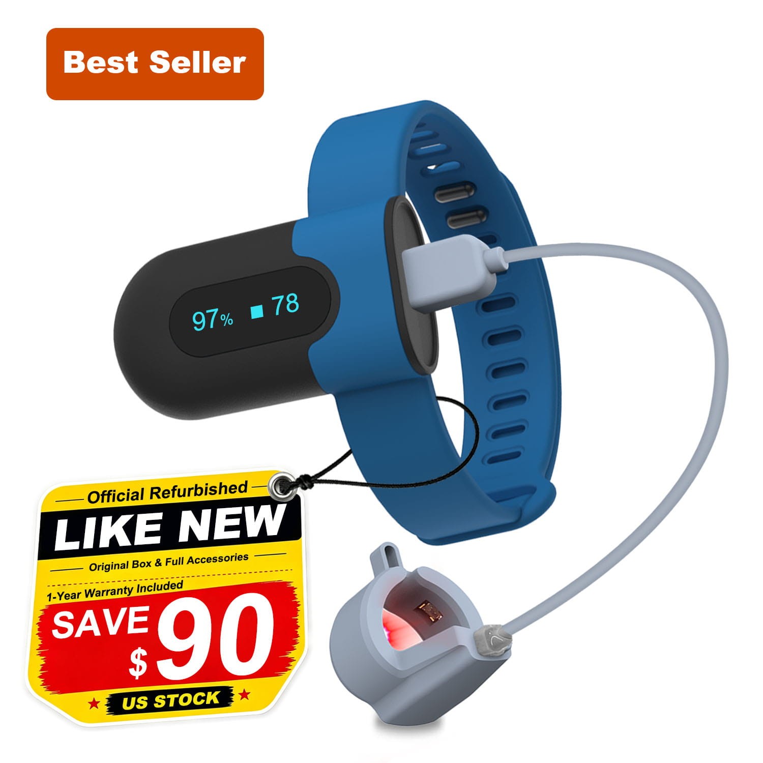 Vibeat OxyU Pulse Oximeter + O2 Ring Probe Sleep SpO2 Monitor, App & PC Software