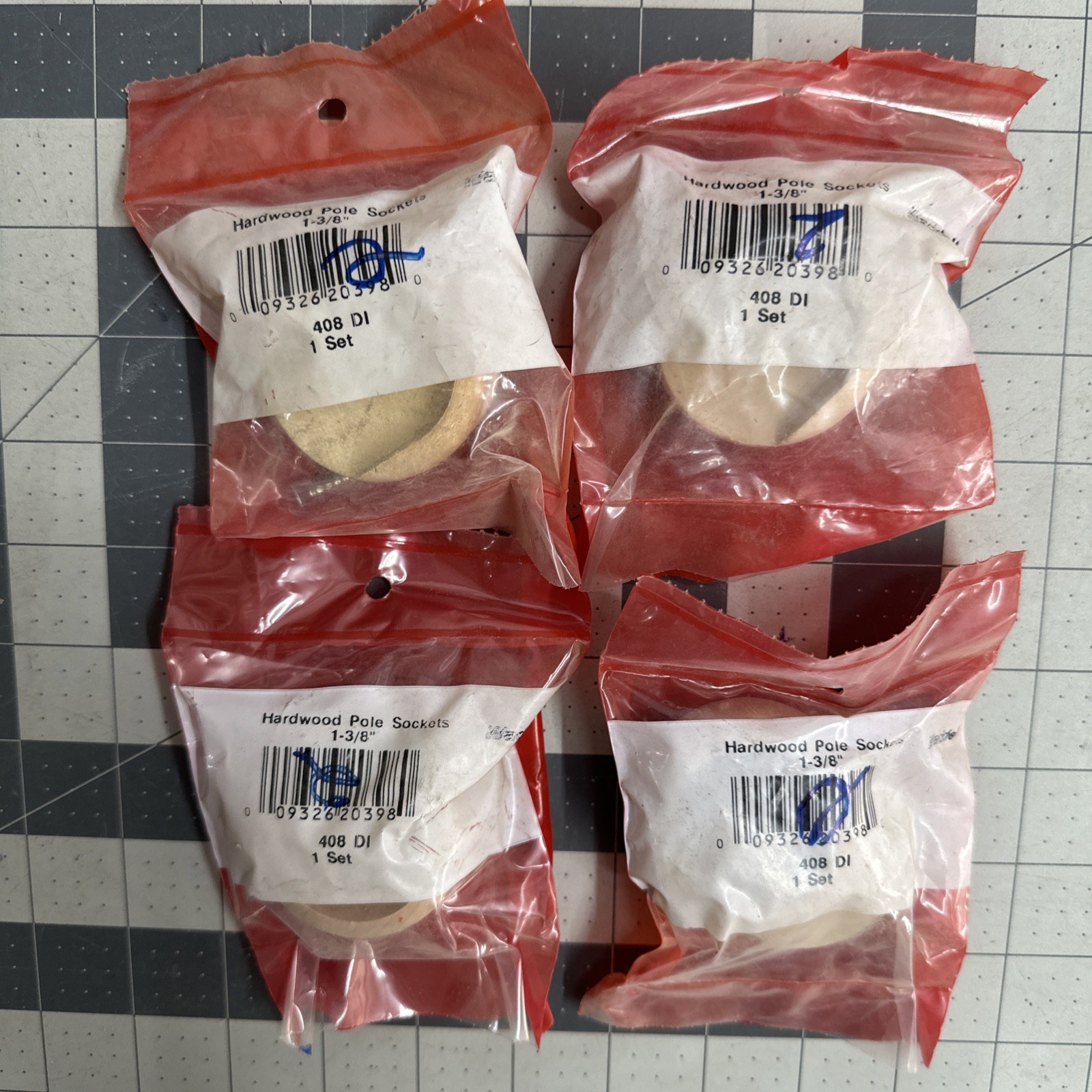 New 4-pack lot 2/PC Waddell 1 3/8" Hardwood Closet Pole Socket Natural 408DI