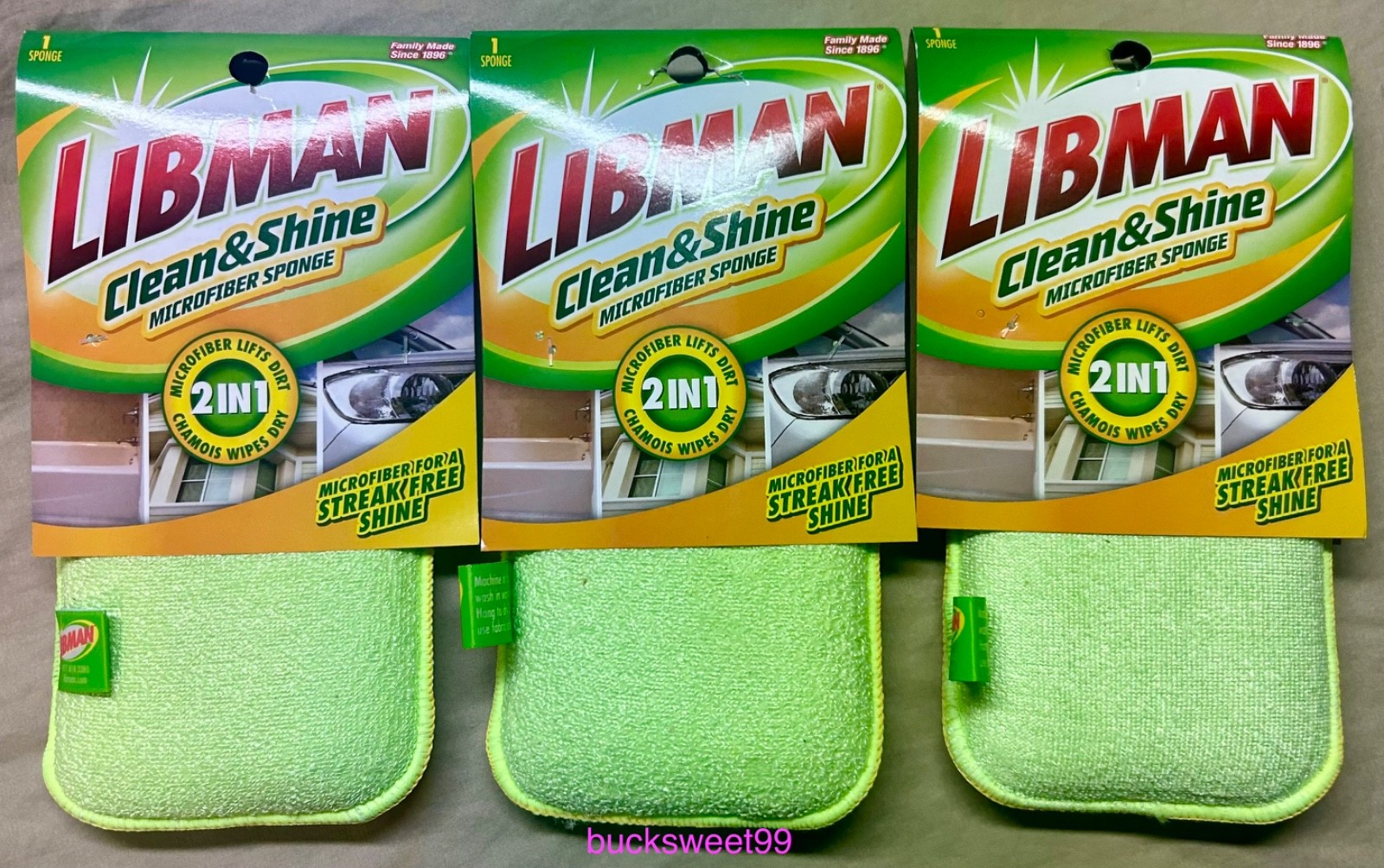 LIBMAN Clean & Shine Microfiber Sponge -2 IN 1 Microfiber w/ Chamois  -3 SPONGES
