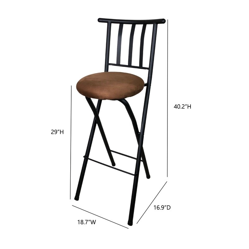29 In Folding Metal Barstool W/ Slat Back & Comfortable Microfiber Seat Brown