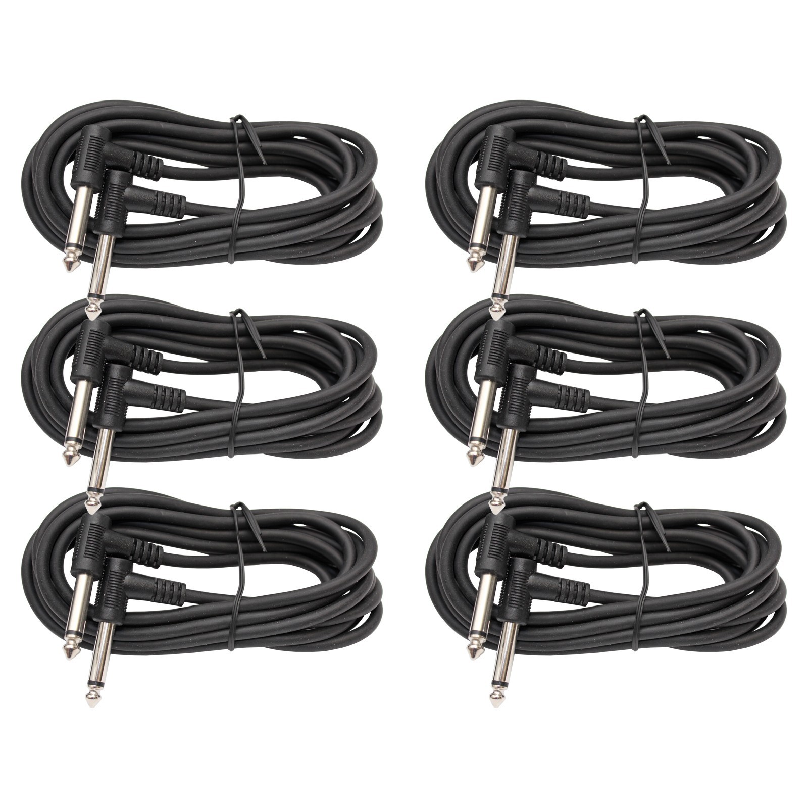 6 PACK Right Angle to 90 degree 1/4 Mono shielded instrument patch cable 10 ft