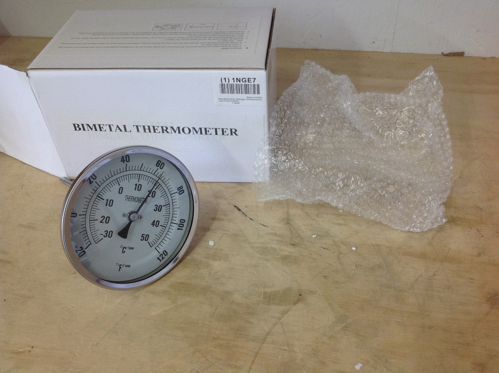 NEW 5" Dial Bimetal Industrial Thermometer 1NGE7,  -20 - 120F, 1/2 NPT 1/4 Stem