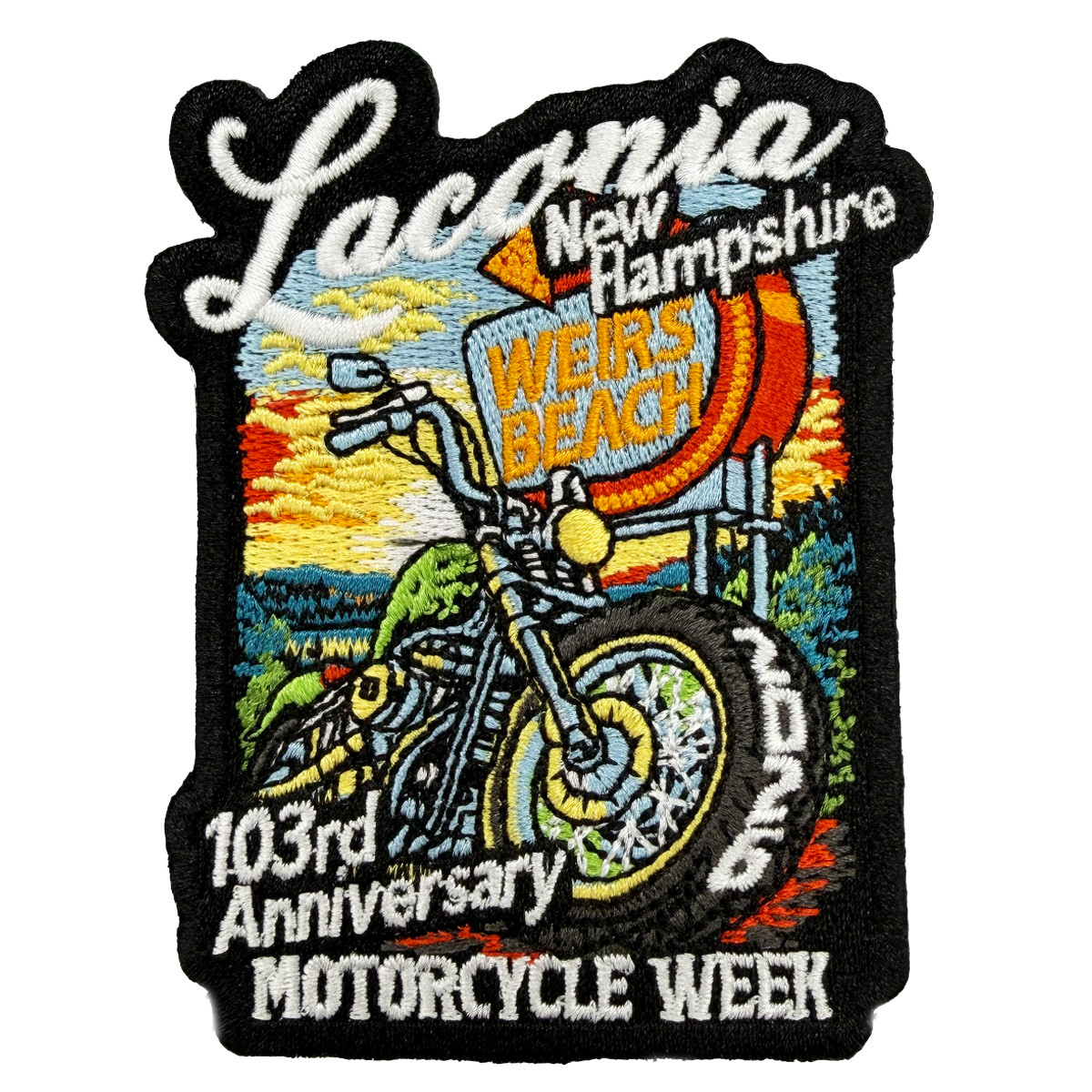 Patch 2026 Laconia Motorcycle Week Weirs Beach Sign
