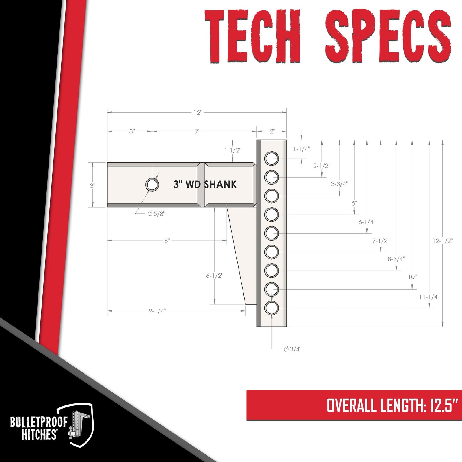 3" Alloy Steel Weight Distribution Shank | Rated 22,000 lbs | Corrosion-Resistan