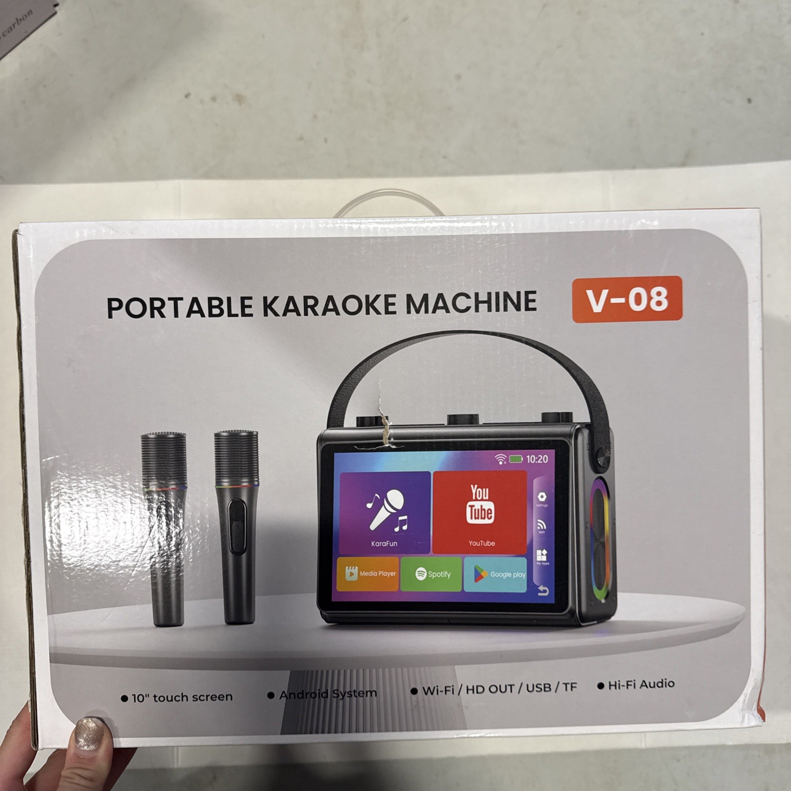 Portable Karaoke Machine V-08 Wi-Fi /BT/ HD Out/USB/TF 2 Microphones 10" Screen