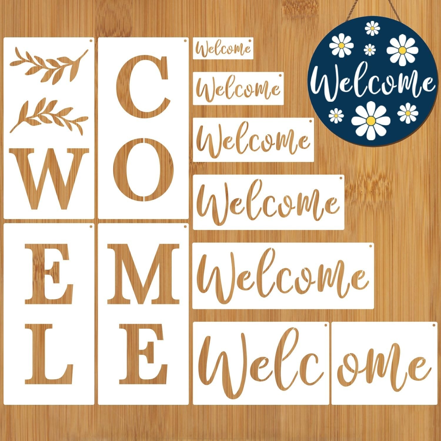 Large Welcome Stencils for Painting, Reusable Plastic Welcome Sign Templates ...