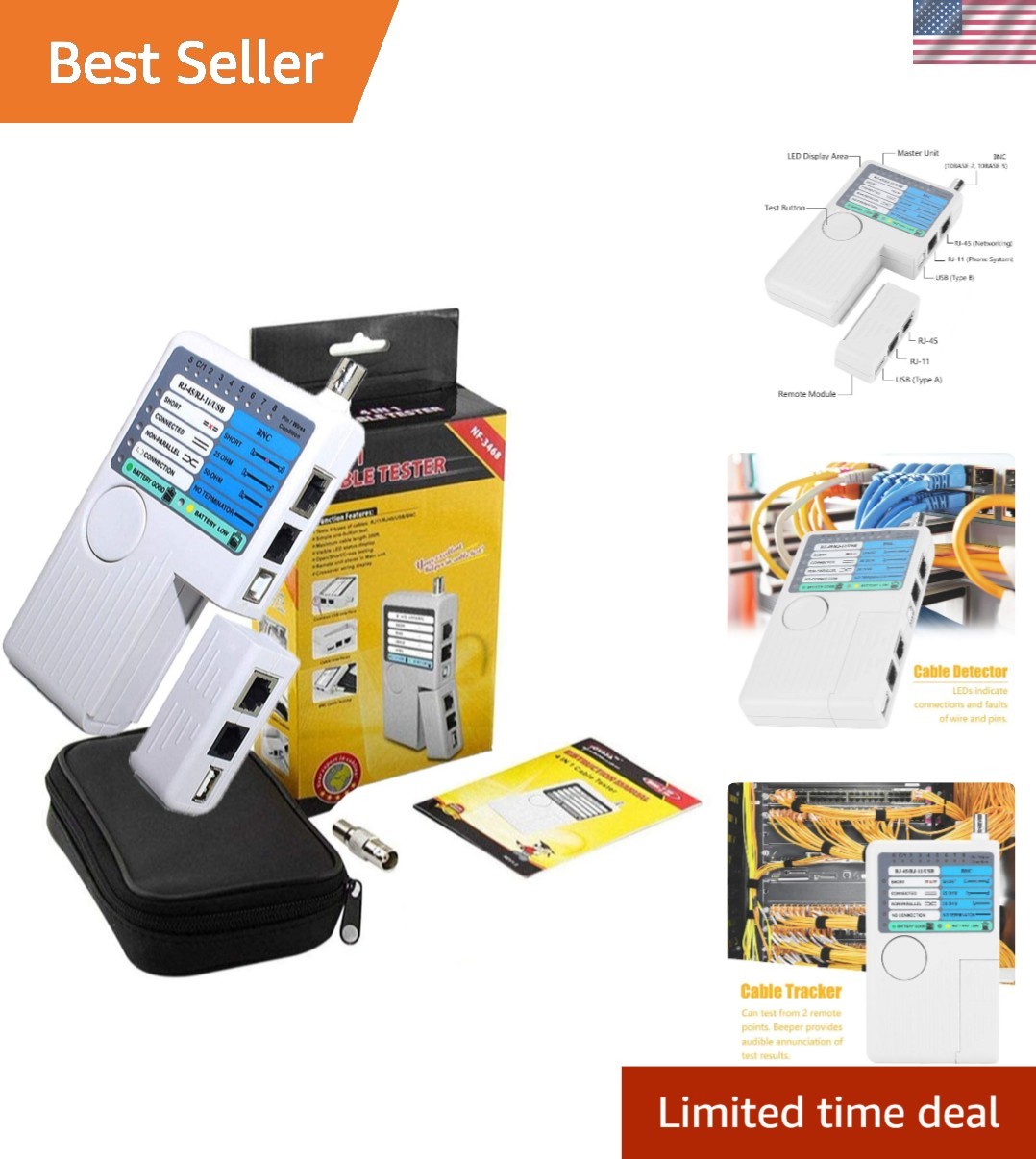 Professional 4-in-1 Network Tester - Detects Shorts, Opens & Crossover Faults